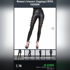 Devil Fashion Black Gothic Buckle Belt Mesh Legging for Women size 2xl